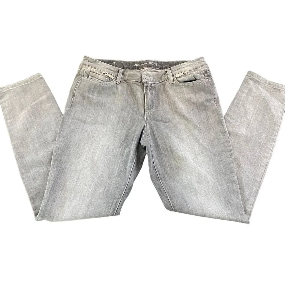 Michael Kors size 8 jeans silver gray zipper pockets skinny